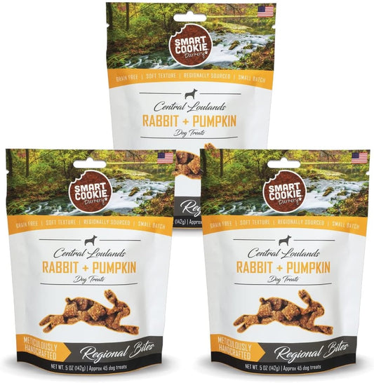 Smart Cookie All Natural Dog Treats - Rabbit & Pumpkin - Training Treats for Dogs with Allergies or Sensitive Stomachs - Soft Dog Treats, Grain Free, Chewy, Human-Grade, Made in USA - 5oz, Pack of 3
