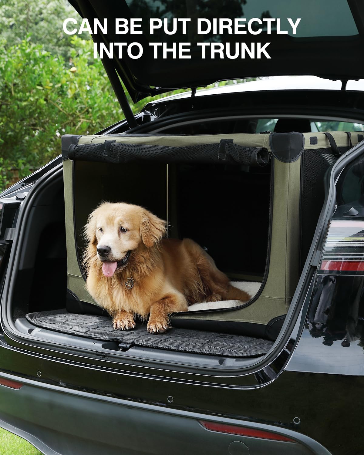 42-Inch Collapsible Travel Dog Crate, Portable 4-Door Soft Kennel for Medium to Large Dogs, Durable Mesh Windows, Indoor/Outdoor Use, Foldable, with Storage Bag (Green)