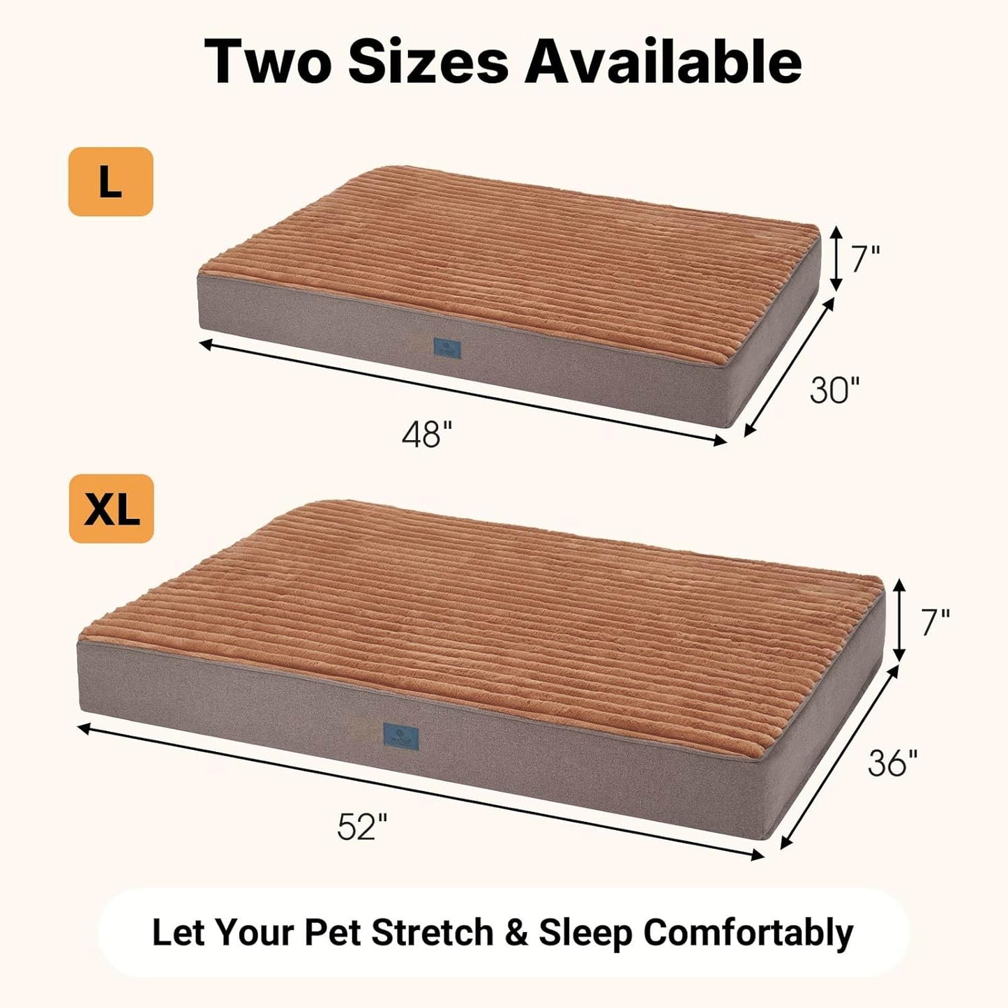 Veehoo Orthopedic Memory Foam Dog Bed, 7 Inch Thick Extra Large Dog Bed XL for Senior Dogs with Ultra-Soft Fluffy Surface, Waterproof Liner, Removable Washable Cover and Non-Slip Bottom, 48"x30"x7"
