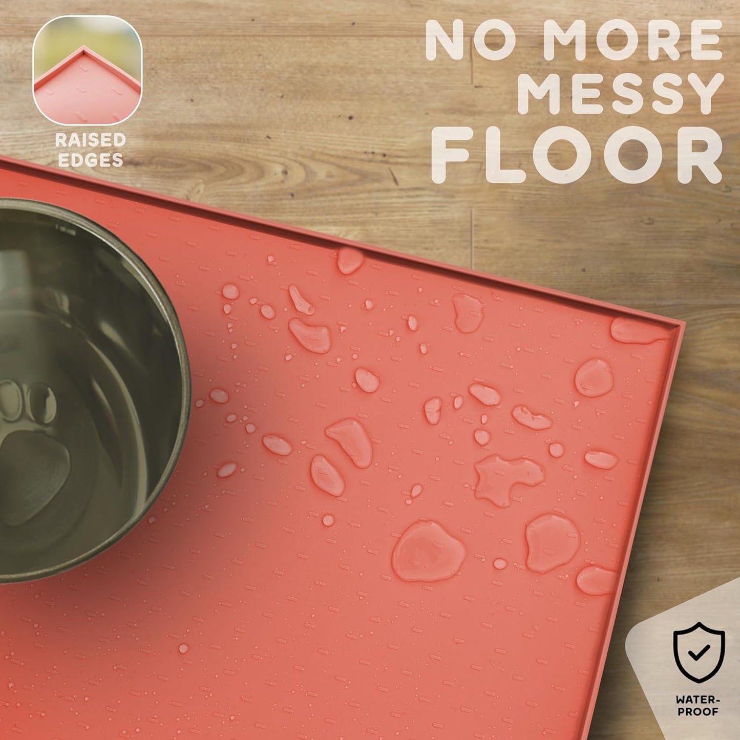 Dog Food Mat - 28x18 Raised Edges Dogs Mat for Food and Water Prevent Spill, Waterproof Cat Food Mats Protect Floors, Easy Clean Dog Bowl Mats for Food and Water, Silicone Pet Feeding Placemats