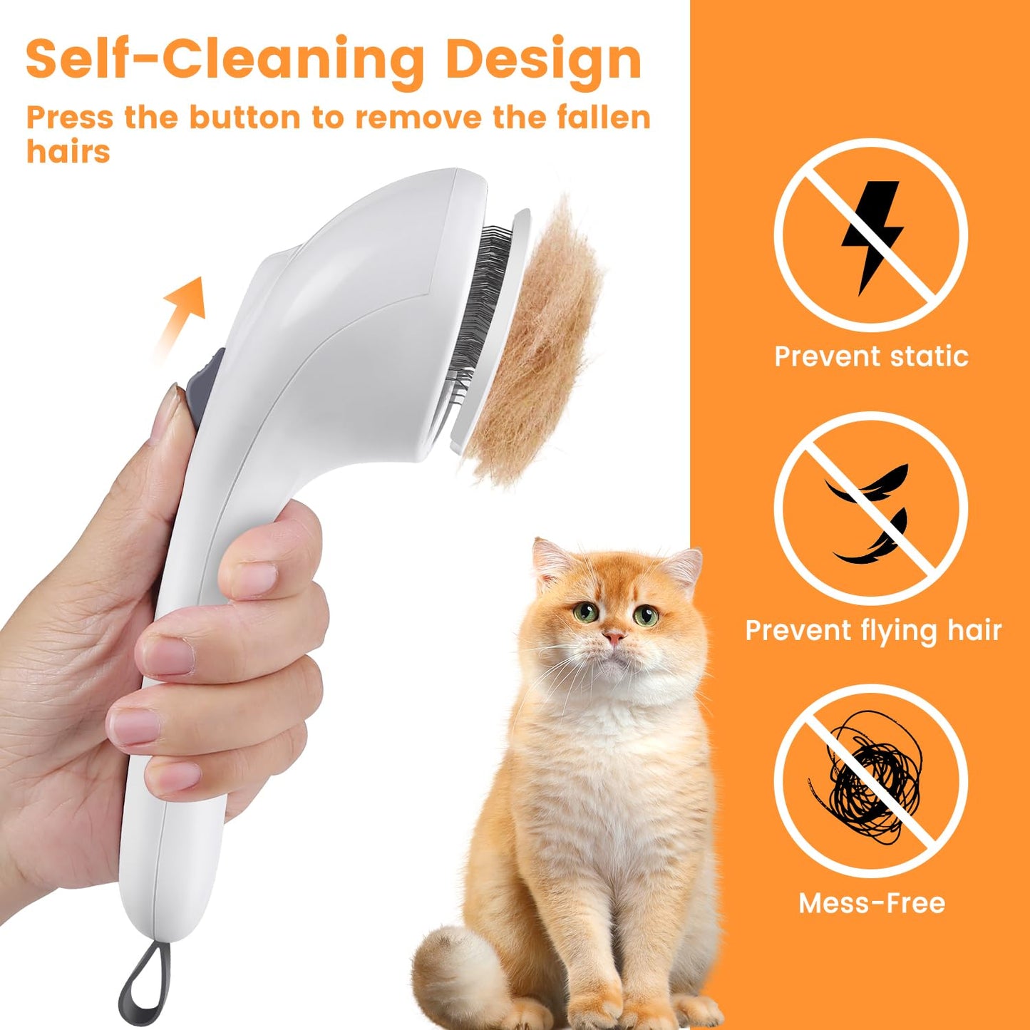 3 in 1 Cat Steam Brush for Cats & Dogs, Pet Spray Hair Removal Comb for Shedding & Grooming, Rechargeable Water Brush for Long & Short Haired Pets with Release Button(White)