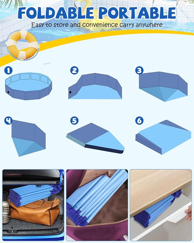 YSJILIDE Portable Dog Pool PVC Pet Swimming Pool Bathtub Collapsible, Hard Plastic for Pets to Swim and Bath (L-48"x 12" Blue)