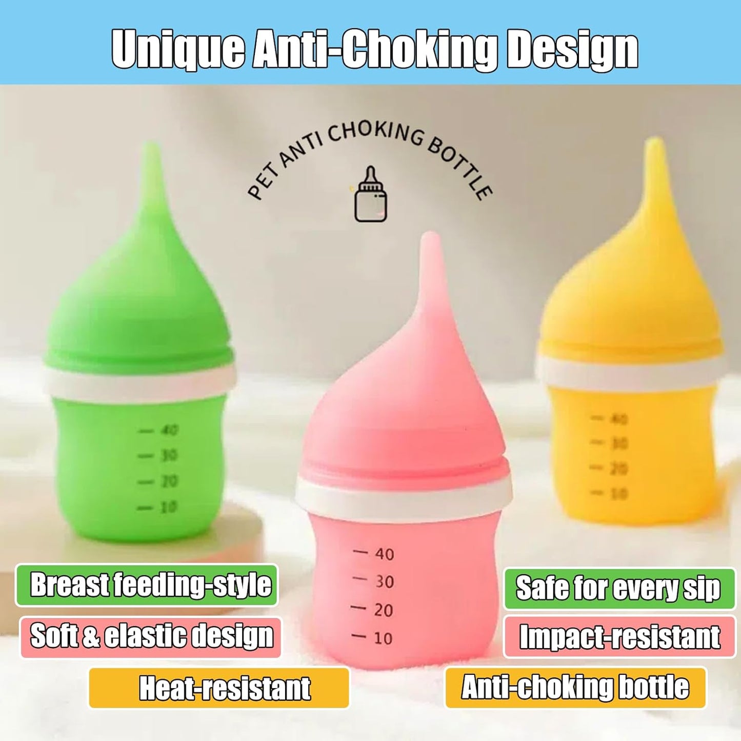 Kitten Bottles for Nursing,Puppy Bottles for Nursing Puppy Milk, Anti-Choking Puppy Feeder Design, with 2 Extra Replaceable Silicone Nipples for Convenient Replacement (Pink)