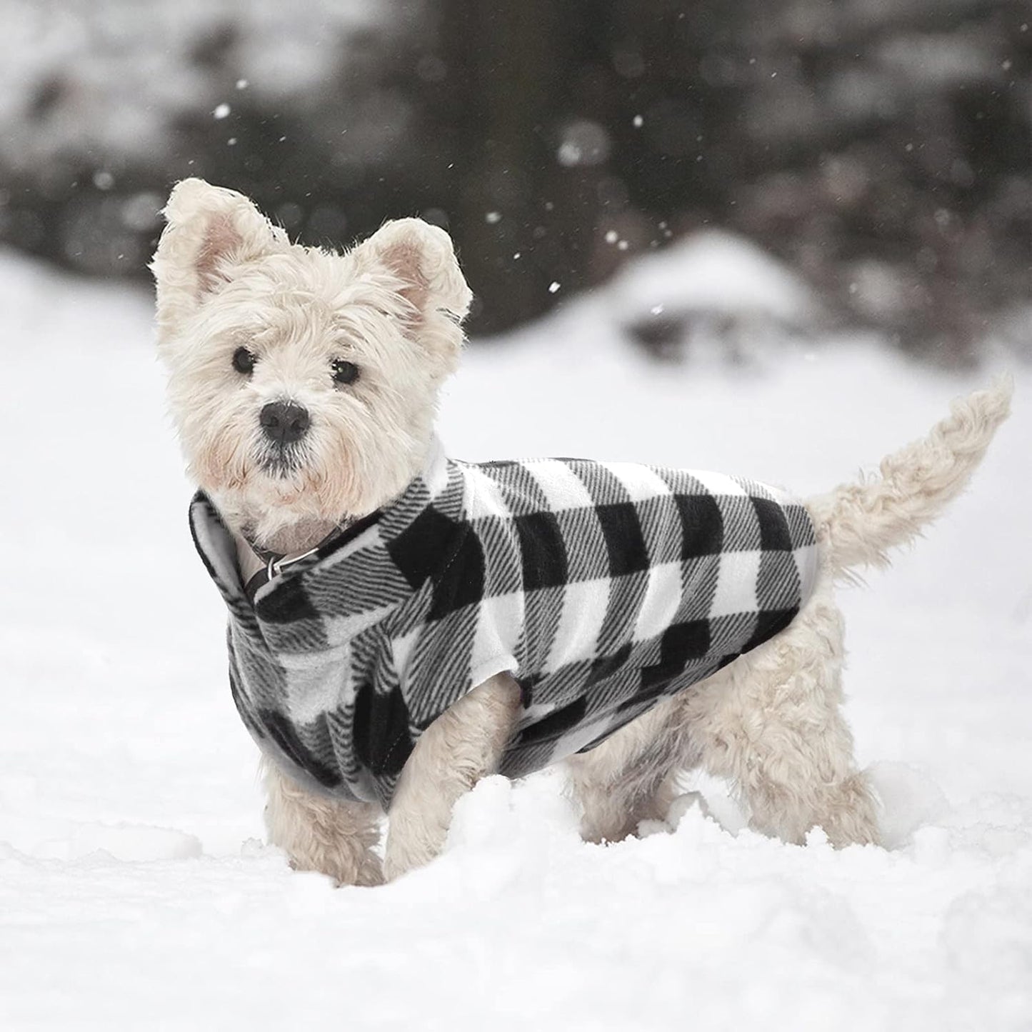 Kuoser Dog Fleece Vest,Warm Plaid Dog Sweater with Leash Hole,Soft Turtleneck Winter Pet Jacket Dogs Coat Pullover Clothes for Small Medium Dogs Cats,Spring Fall Cold Weather Christmas Outfit,Black M