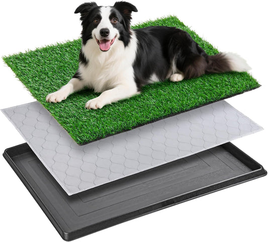 Dog Grass Pad with Tray - 35''x23'' Dog Litter Box Indoor Outdoor Full Potty System, Artificial Grass Patch Mat and Washable Pee Pad for Puppy Training - Pet Toilet for Balcony Patio