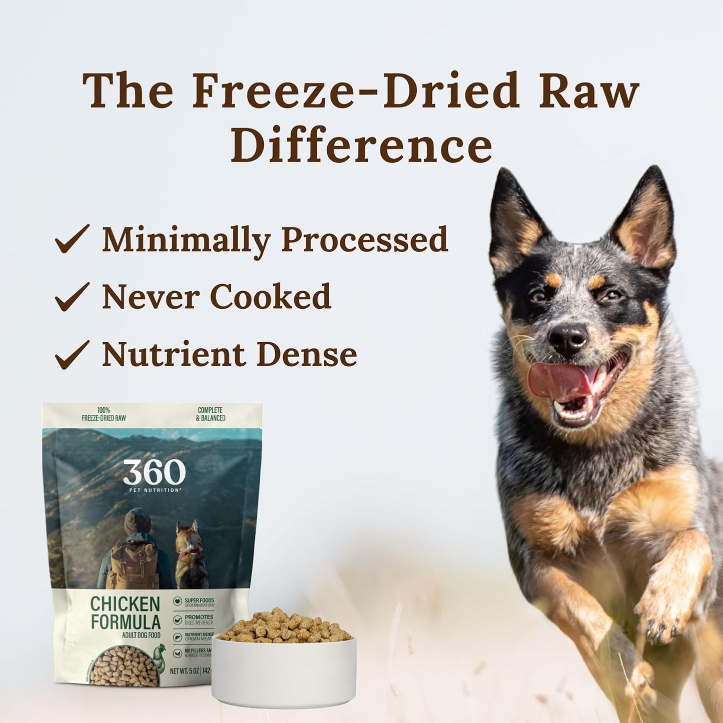 360 Pet Nutrition Freeze-Dried Raw Dog Food – Chicken Recipe with Liver & Organs, High Protein, Omega-3s, Fruits, Veggies & Superfoods, Grain-Free, No Fillers, 3 lb – Made in USA