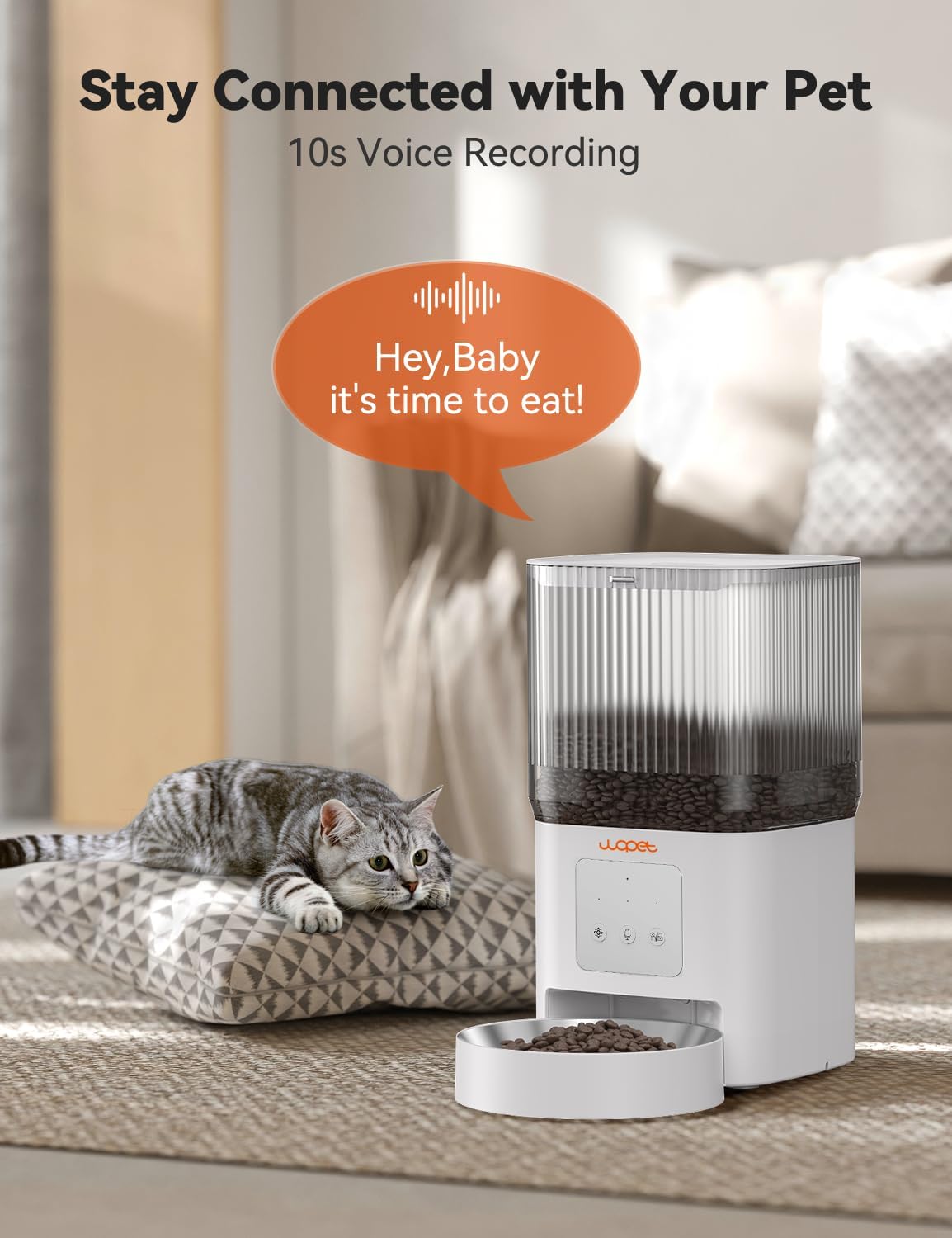 WOPET Automatic Cat Feeder, WiFi Dog Feeder with APP Control for Remote Feeding, Automatic Cat Food Dispenser with 10S Voice Record,1-10 Meals Per Day for Cats and Dogs