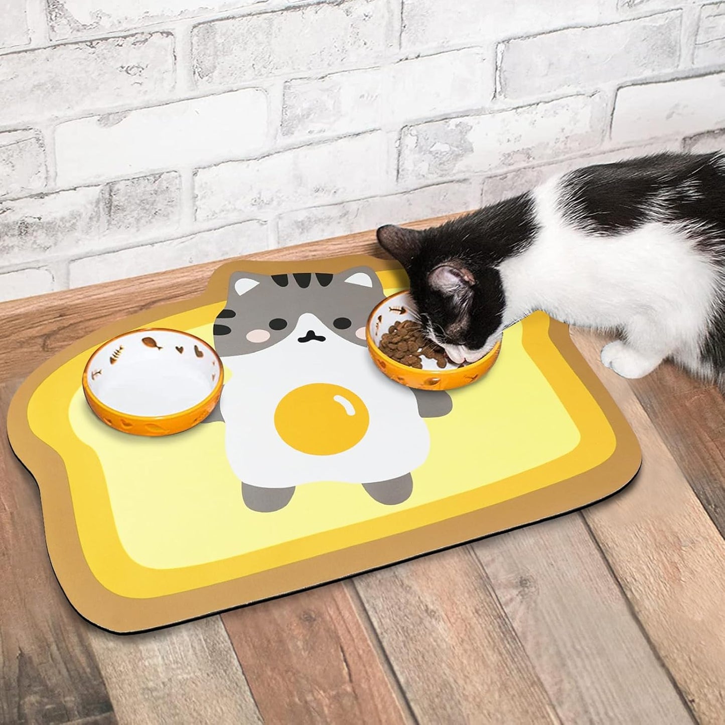 Cat Food and Water Bowl Mat - Absorbent Pet Feeding Placemat for Floor - Yellow 25.9 * 17.7 Inch