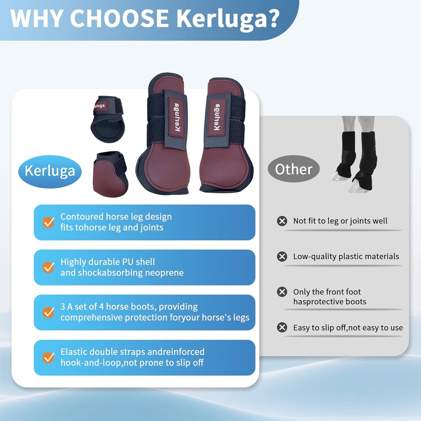 Horse Tendon Boots Set of 4 Open Front & Fetlock Boot for Horses Professional Sport Protection Impact-Absorbing Equine Leg Support for Jumping, Riding, Training (Wine Red, Full)