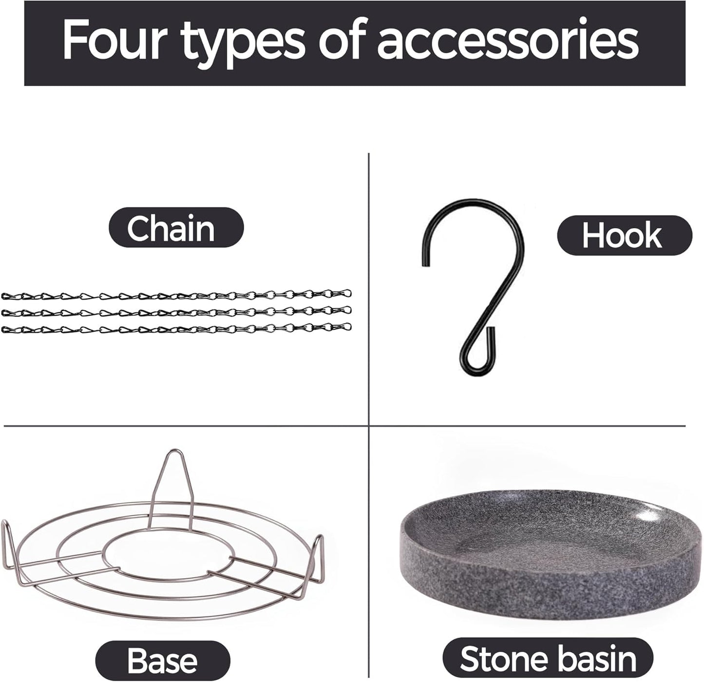 Stone Bird Baths for Outdoors,10inch Birds Bath Bowl with Hanging Accessories,Ground Bird Feeders and Birdbath Bowl, Bird Water Bowl for Balcony, Patio, Garden or Yard