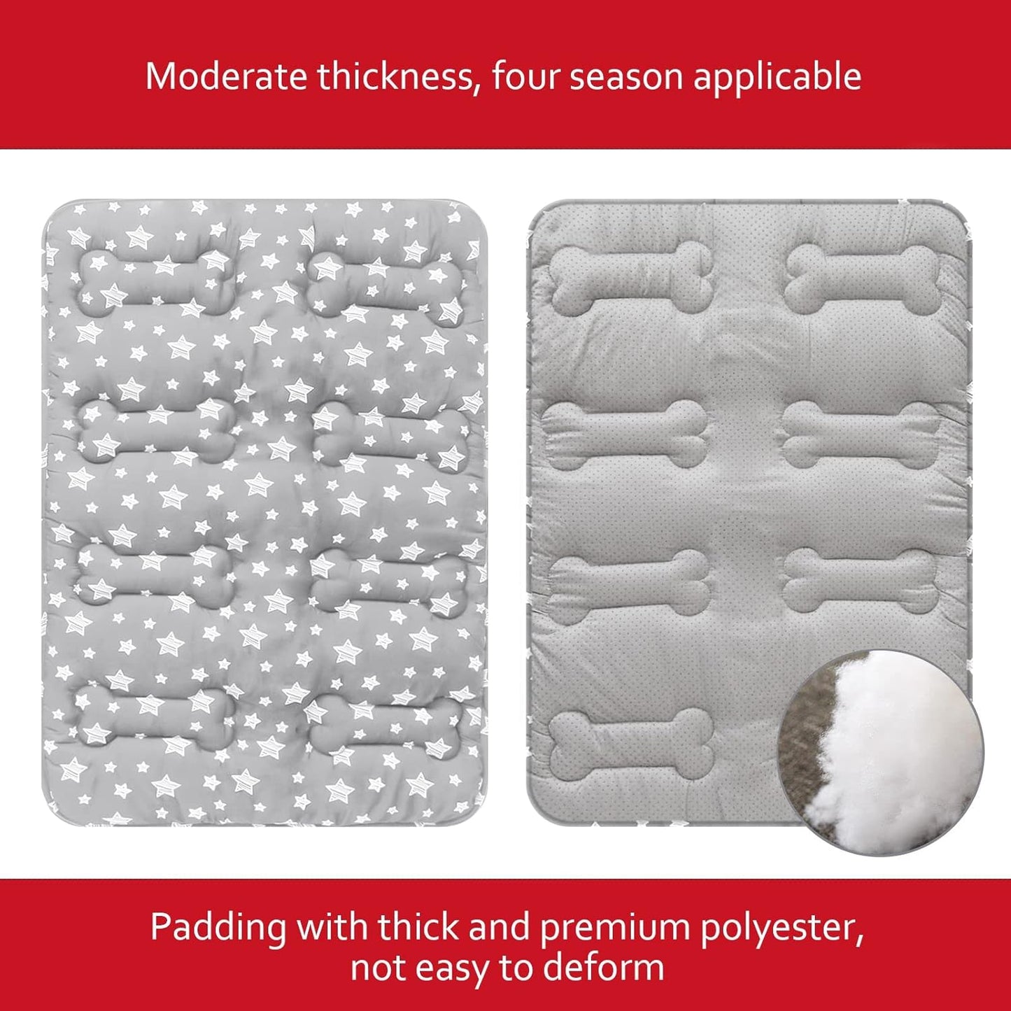 Dog Crate Mat (42" X 28") 2 Pack, Soft Dog Bed Mat with Cute Prints, Personalized Crate Pad, Anti-Slip Bottom, Machine Washable Kennel Pad, Grey