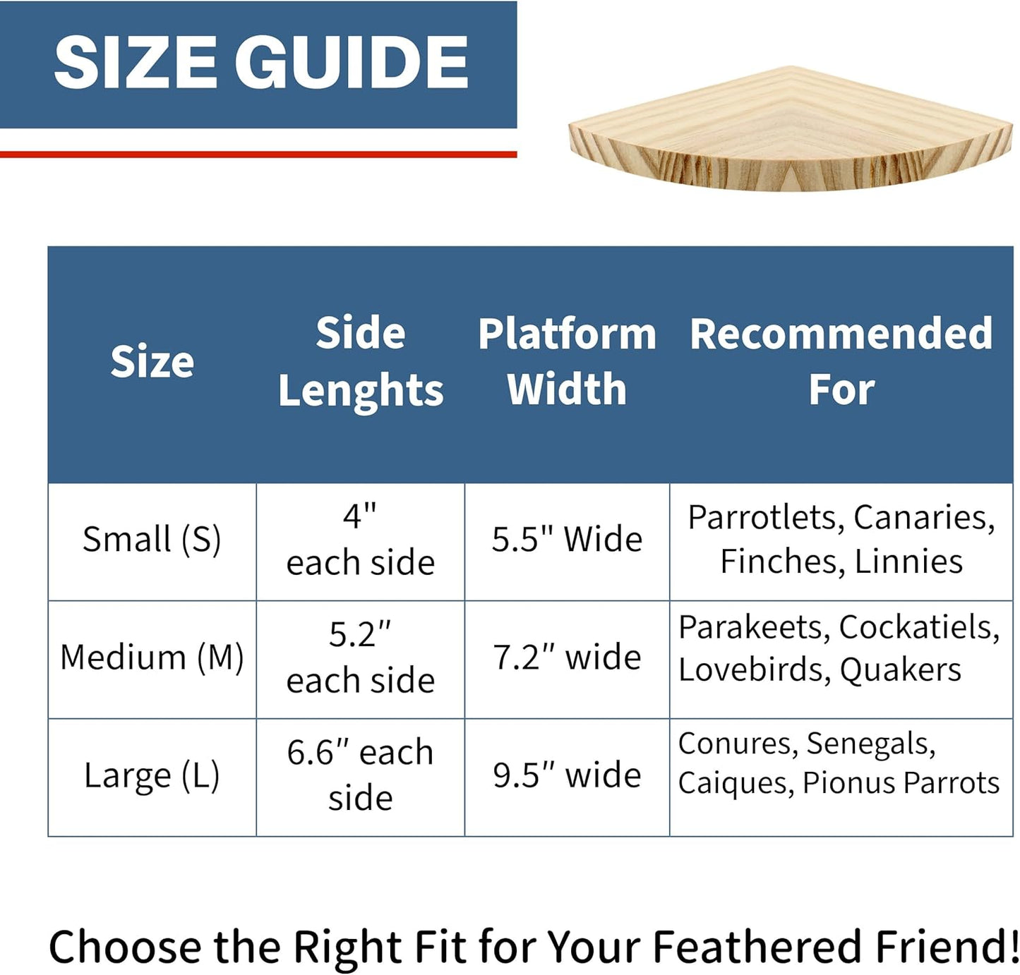 Bird Perch Corner Stand for Bird Cage Corner Platform Wood Bird Perches Corner Shelf Rest for Birds Parrots Cockatiels and Other Animal Pet Cages (Wood, Flat - Small)