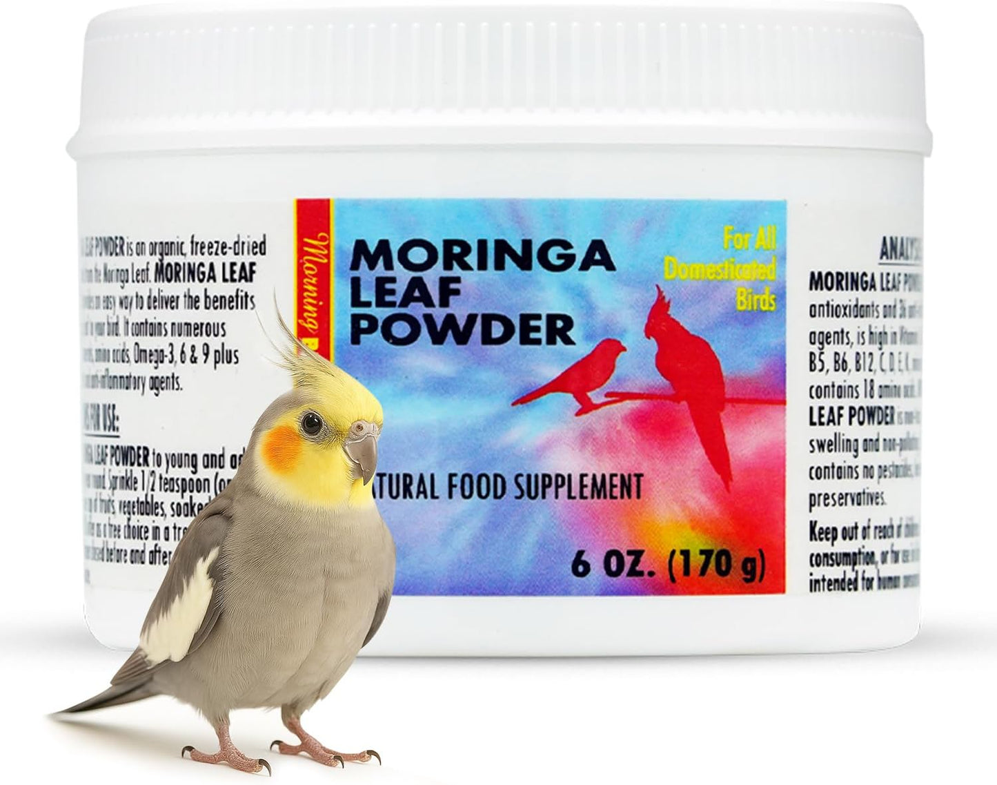 Morning Bird Moringa Leaf Powder 6 oz – Natural Food Supplement for Birds, Rich in Vitamins & Minerals, Boosts Immune System & Energy, Supports Healthy Feathers, Digestion, and Overall Avian Wellness
