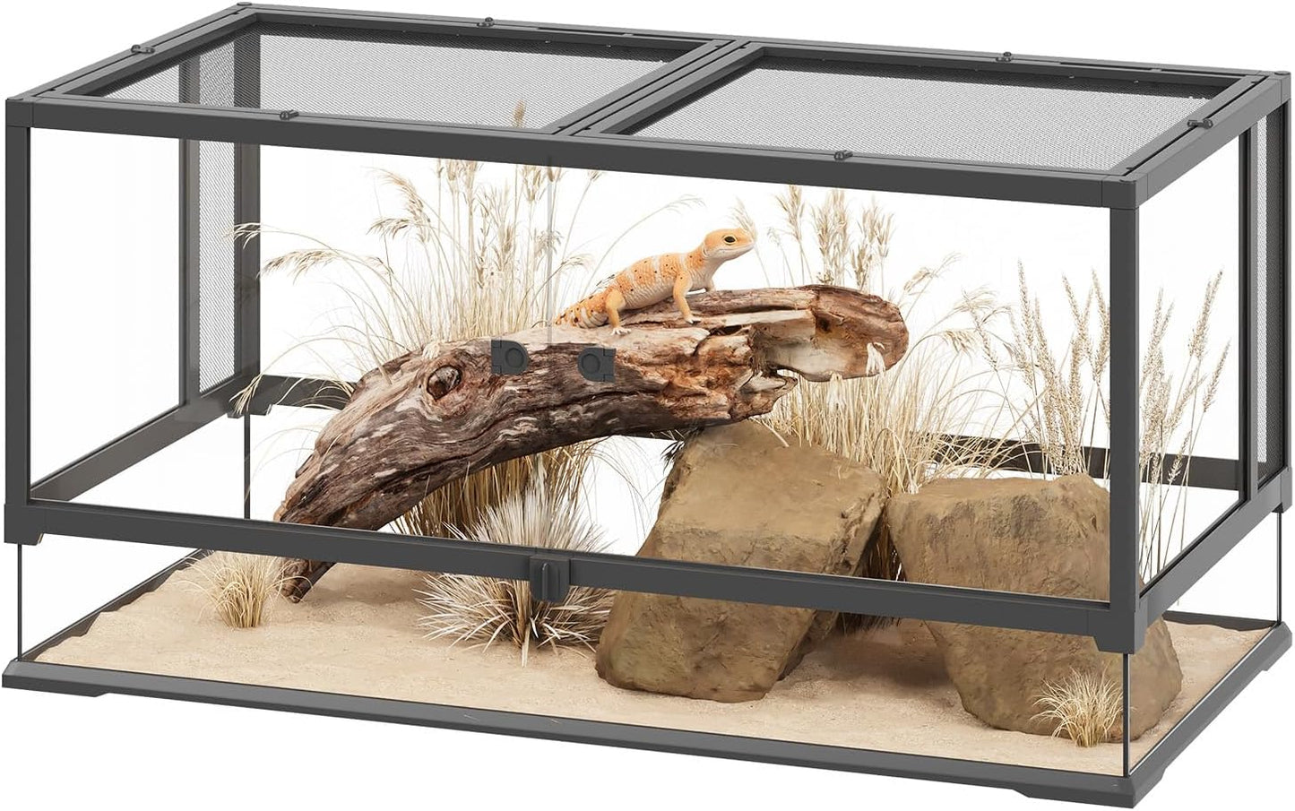 Erinnyees 50 Gallon Reptile Terrarium with Top Screen Ventilation, Snake Habitat with Heating Pad Space, Front Opening Reptile Vivarium with Sliding Cable Outlet for Leopard Geckos, Snakes, Turtles