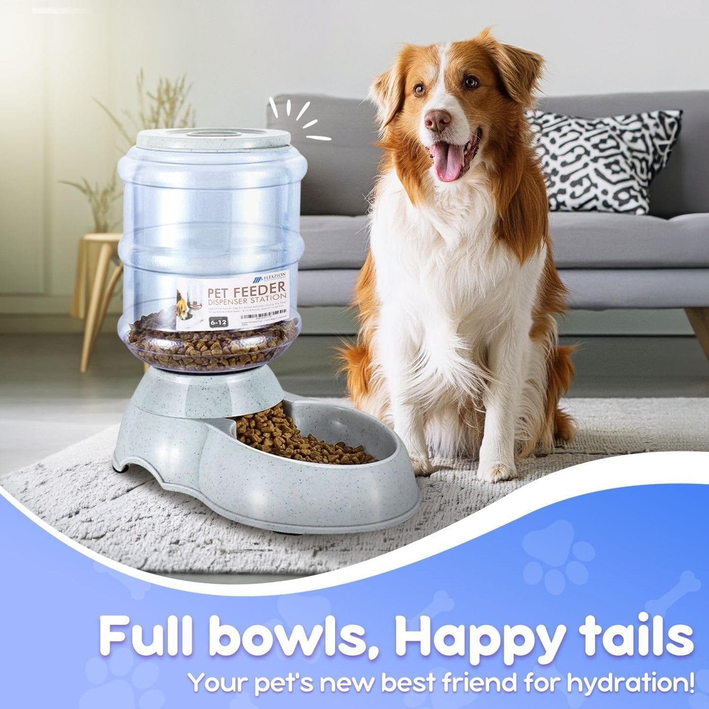 Flexzion Gravity Pet Feeder Food Dispenser (6-12 lb Size) Automatic Replenish Dry Food Storage Container Bowl for Small Medium Breed Dog Cat Animal Feeding Watering Fountain Supplies