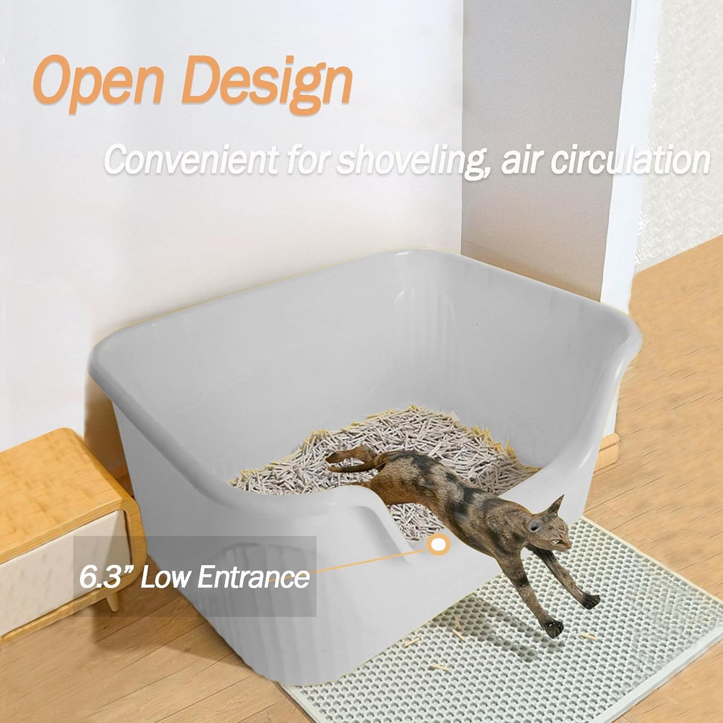 Vealind 2 Extra Large Cat Litter Box with High Sides, XL Litter Boxes for Indoor Big Cats, Grey Big Tall Deep High Wall Litter Box for 2 or Multiple Cats