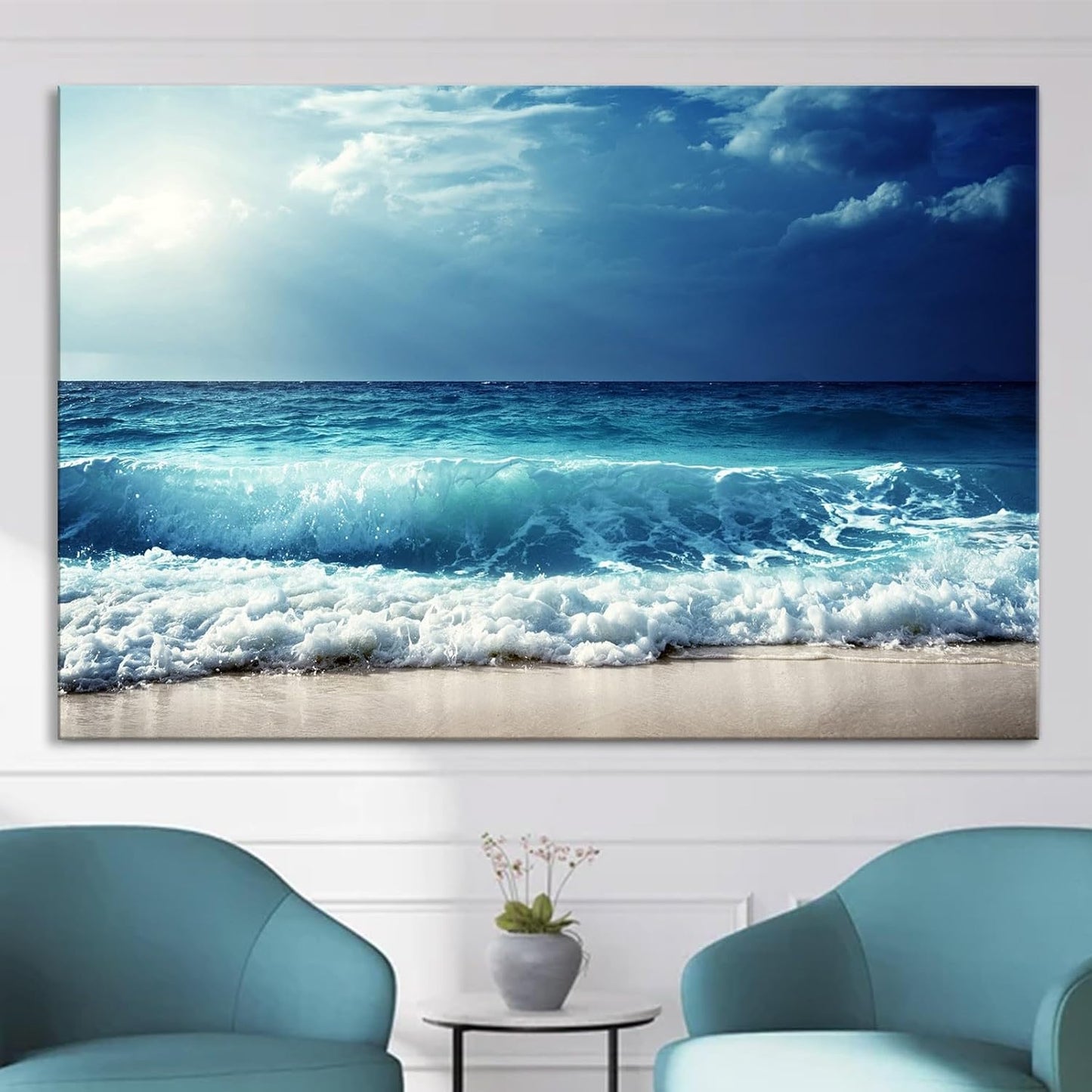Nature Wall Art Prints - Ocean Forest Mountain Lake Canvas Landscapes - Small to Extra Large Living Room Bedroom Kitchen Bathroom Décor (Summer Ocean Beach, 31L" x 47W")
