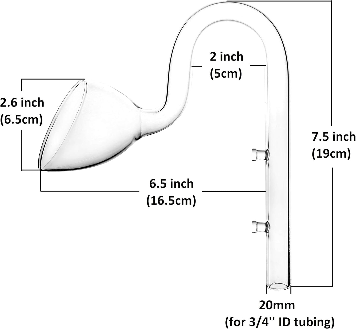 Glass Lily Pipe Outflow for Aquarium Planted Tank (20mm for 19/25mm (3/4" ID) tubing)