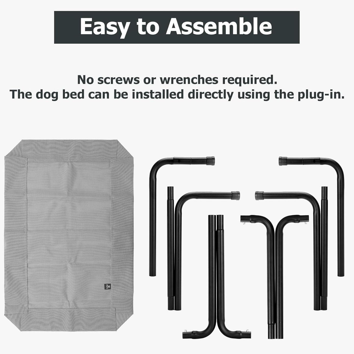 Elevated Dog Bed for Outdoor, XXXL Raised Dogs Cot with Washable Mesh, Cooling Pet Beds Chew Proof Dog Hammock, Metal Frame Lifted Platform for Training Outside Camping, 59 inch Grey