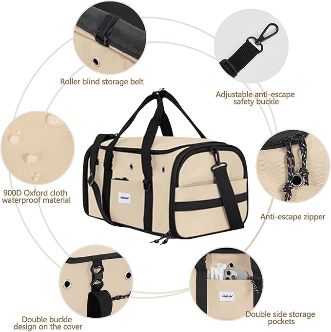 Pet Carrier Bag, Foldable Cat Bag Airline Approved, Soft-Sided Cat Travel Bag, Washable Dog Carrier Privacy Protection for Home Outdoor Travel(S, Brown)