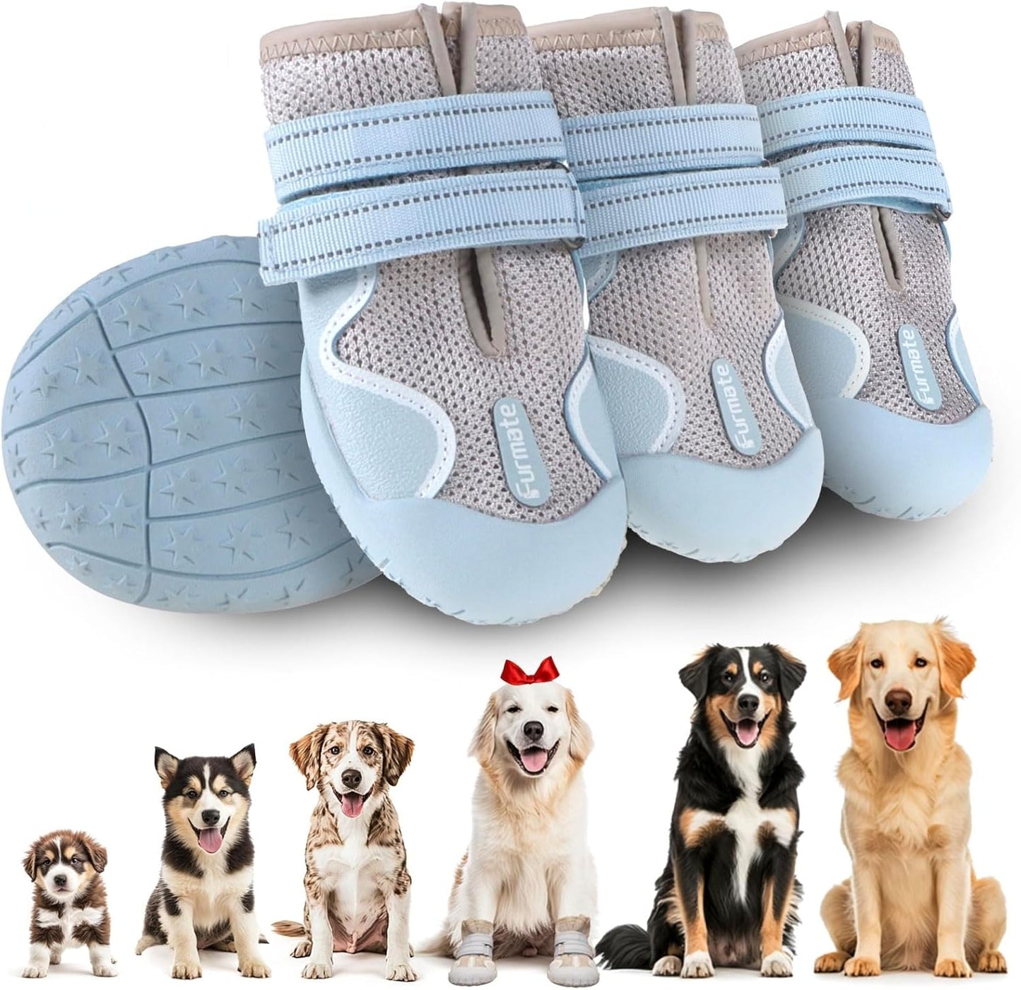 Dog Shoes for Large Small Medium Dogs, Breathable Mesh Dog Boots & Paw Protectors for Summer Hot Pavement Winter Snow, Waterproof Anti-Slip Dog Booties for Hiking Hardwood Floors(Blue-Beige8)