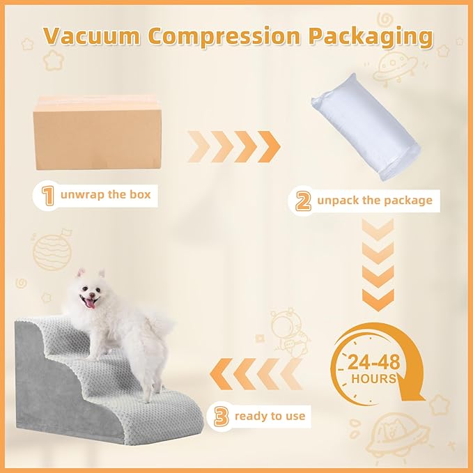 MIHIKK Dog Stairs Ramp, Curved 4-Step Dog Steps for Small Dogs and Cats, Pet Stairs for High Beds and Couch with Anti-Slip Washable Cover and Durable High Density Foam, Grey