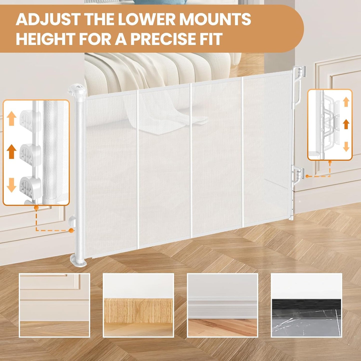 Reinforced Retractable Baby Gate or Mesh Dog Gate,Easy to Use for Stairs, Doorways, Hallways, Indoor, Outdoor, Wide Pet Gate 33.5" Tall, Extends to 45" Wide, White