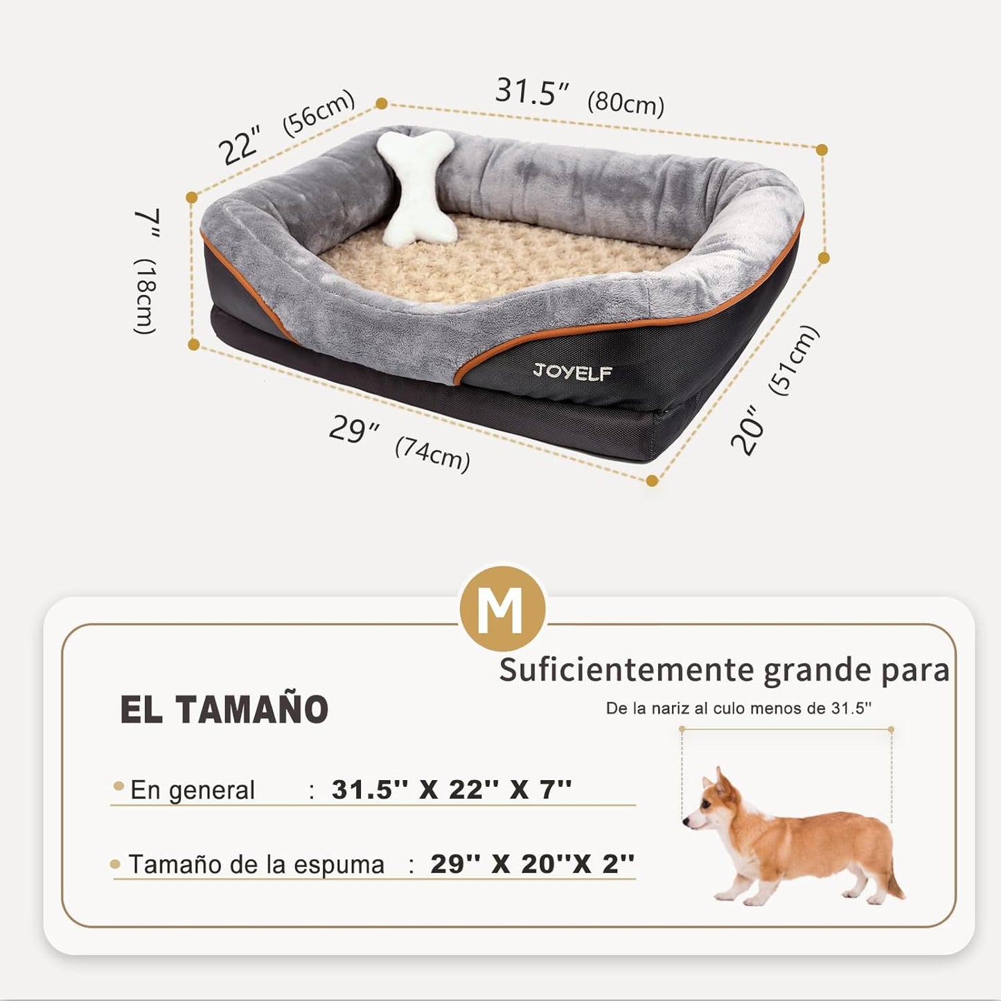 JOYELF Medium Memory Foam Dog Bed Orthopedic Dog Bed & Sofa with Removable Washable Cover and Squeaker Toy as Gift