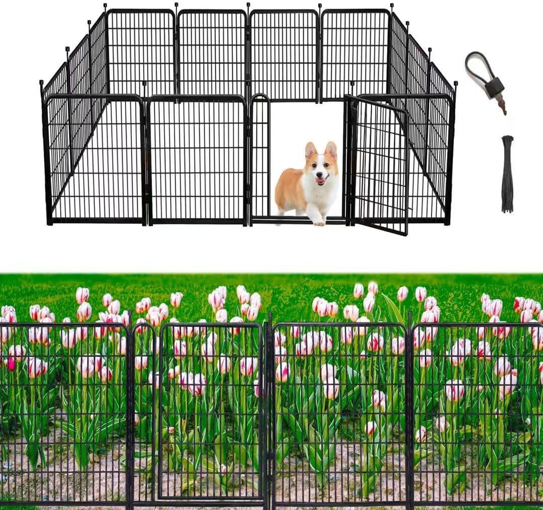 Garden Fencing 36 inch High, 10 Panels Total 22.1 Ft(L) Dog Fence Outdoor for Yard, Gate 21 inches Wide with Low Sills. Animal Barrier Fence, Fencing for Garden Beds, Rabbit Fences