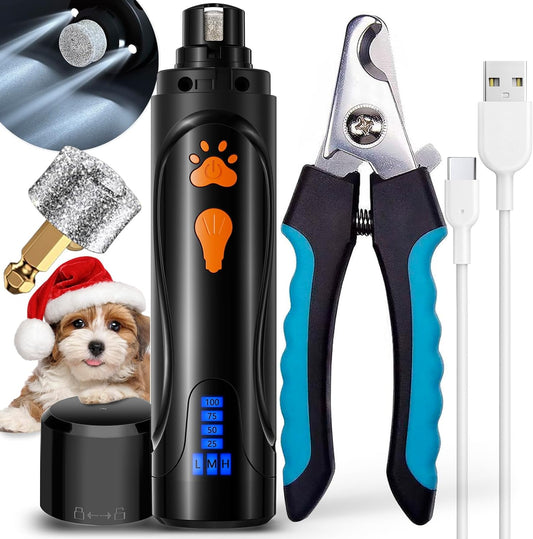 YABIFE Dog Nail Trimmers and Dog Nail Clippers Kit, Whisper Quiet Electric Grinder with Light, for Small, Medium, Large Dogs, Cats Toenail Grooming, 3 Speeds