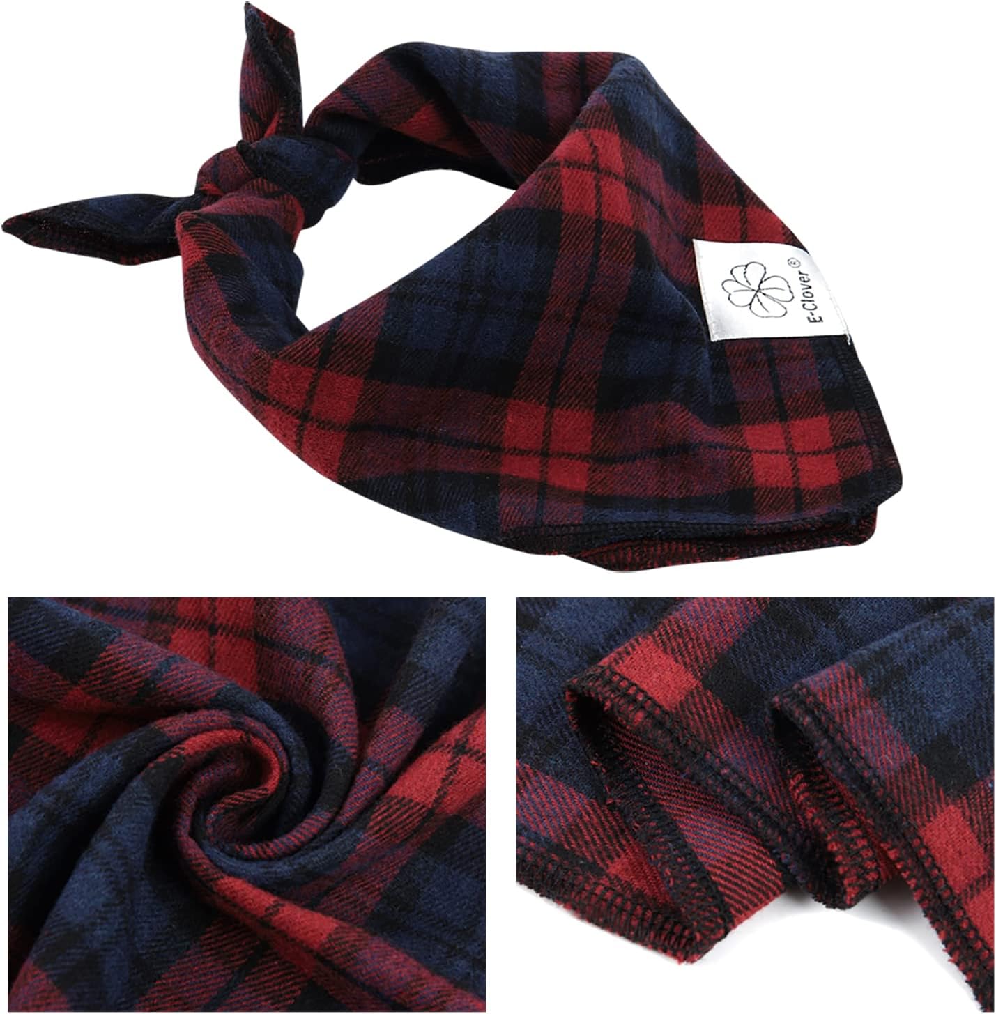 E-Clover Dog Bandanas & Matching Scrunchie Set Plaid Dog Scarf Bibs Pet Handkerchief for Small Dogs Puppy Owner Gifts Red Blue