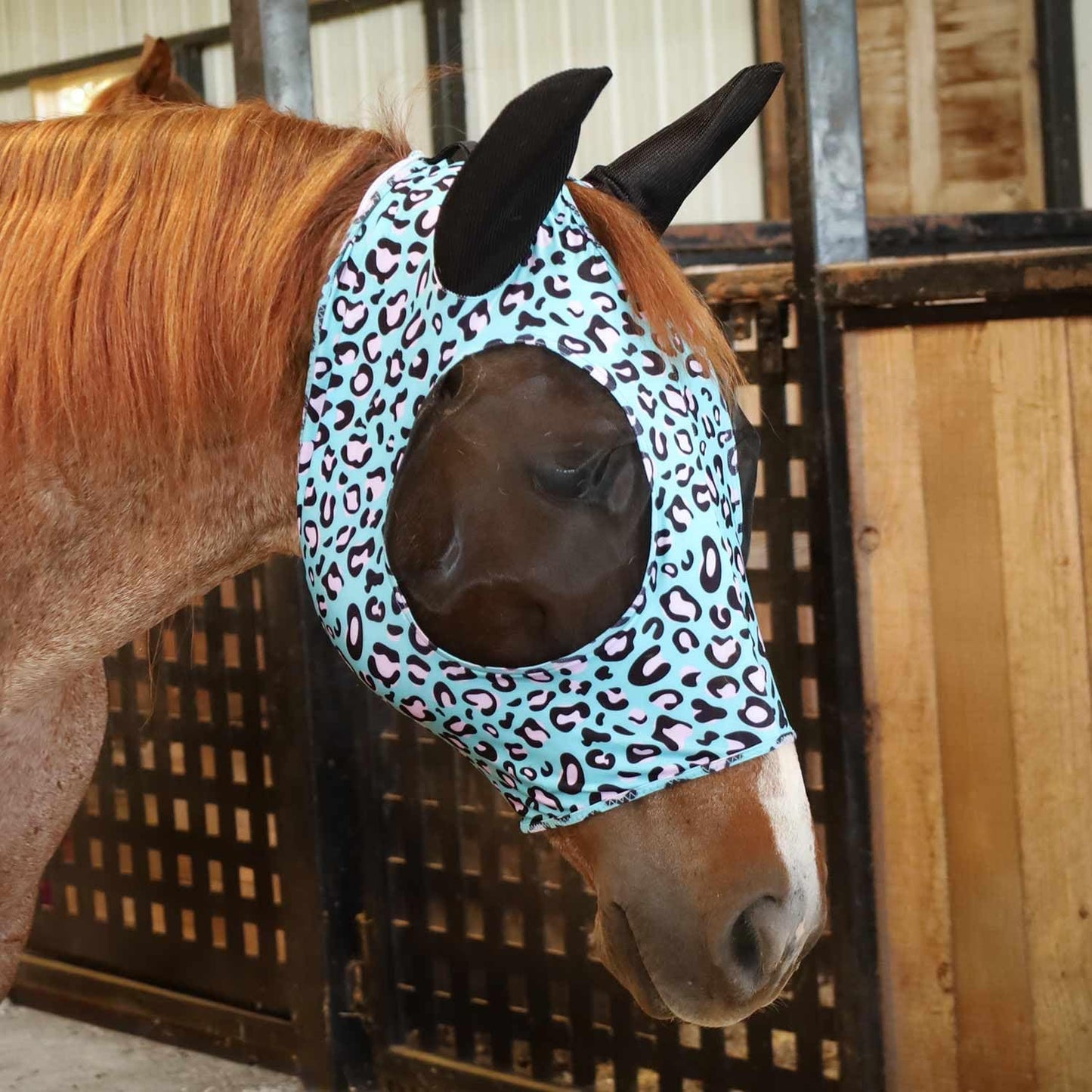 Jeffers Expression Lycra Horse Fly Mask – Full Size, Party Cheetah – Lightweight Stretch Horse Mask with Mesh Eyes & Ears, Breathable Lycra Mask for Horses, Equine Summer Apparel & Gear