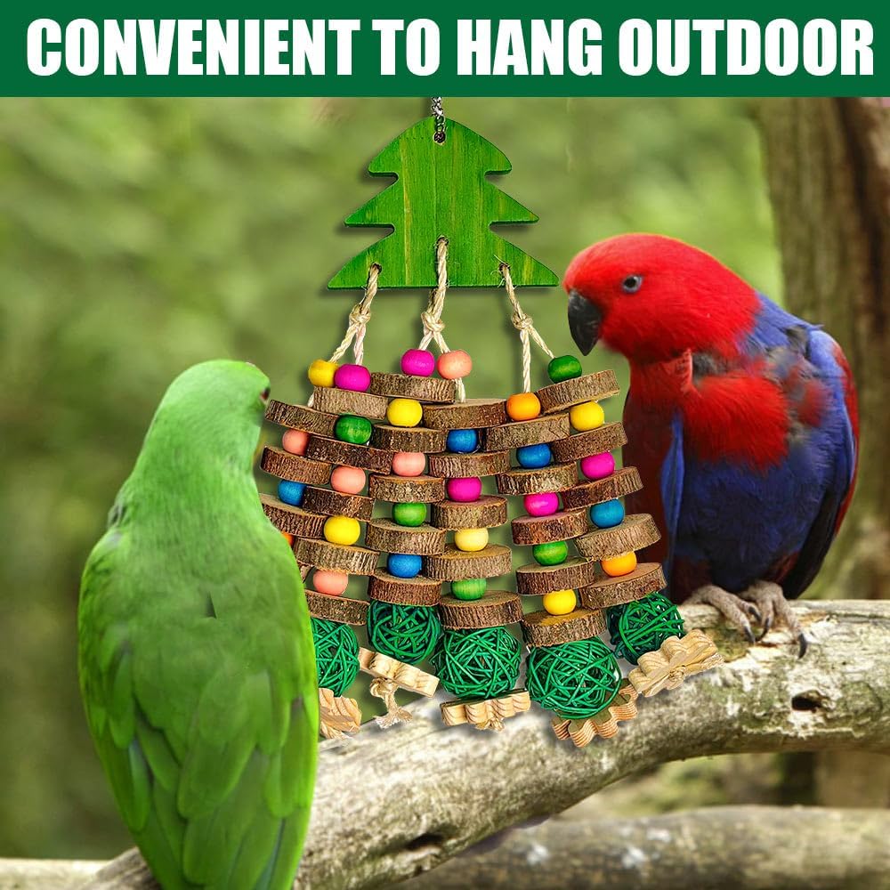 Parrot Toys, Large Bird Parrot Chewing Toys for Medium-Sized Macaws, Natural Wooden Blocks Christmas Tree Shape, African Grey Parrots, Amazon Parrots, Medium-Sized Bird cage Toys