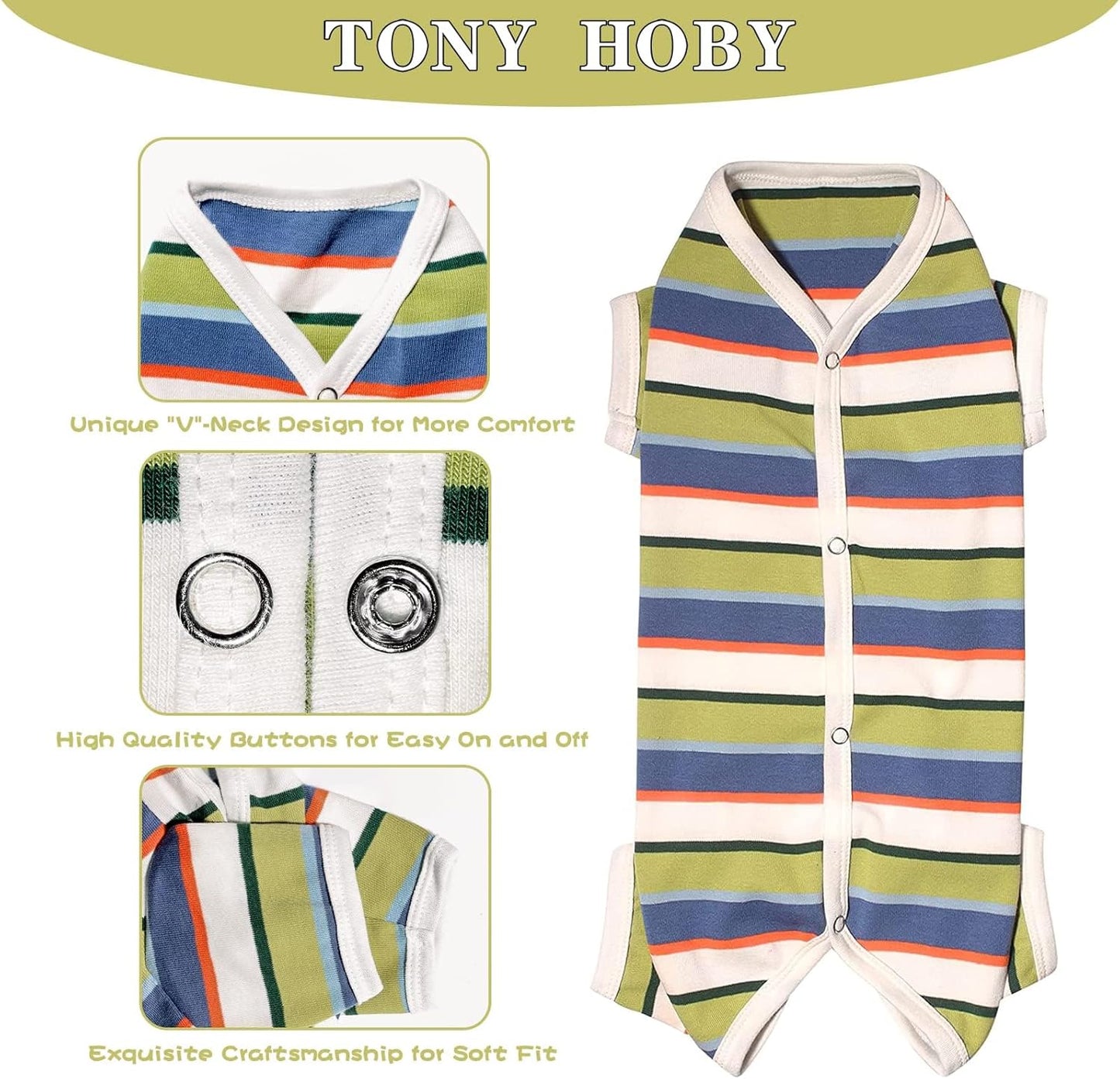 TONY HOBY Dog Pajamas, Dog Jumpsuit, Colorful Dogs Shirt, Dogs Surgery Recovery Suit for Small Medium Breeds (Blue&White, Boy, M)