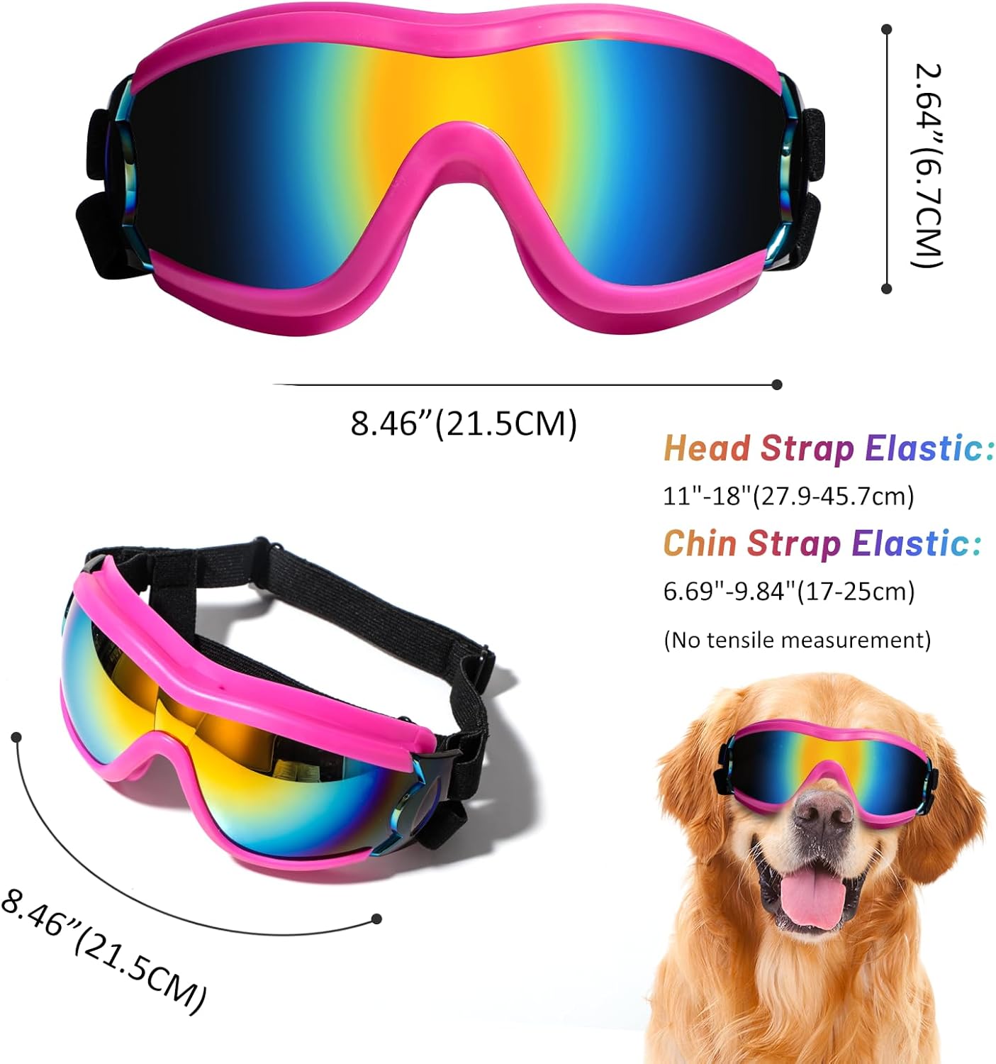 NVTED Dog Sunglasses Goggles, UV Wind Dust Fog Protection Pet Glasses Eye Wear Protection with Adjustable Strap for Medium or Large Dog (Pink)