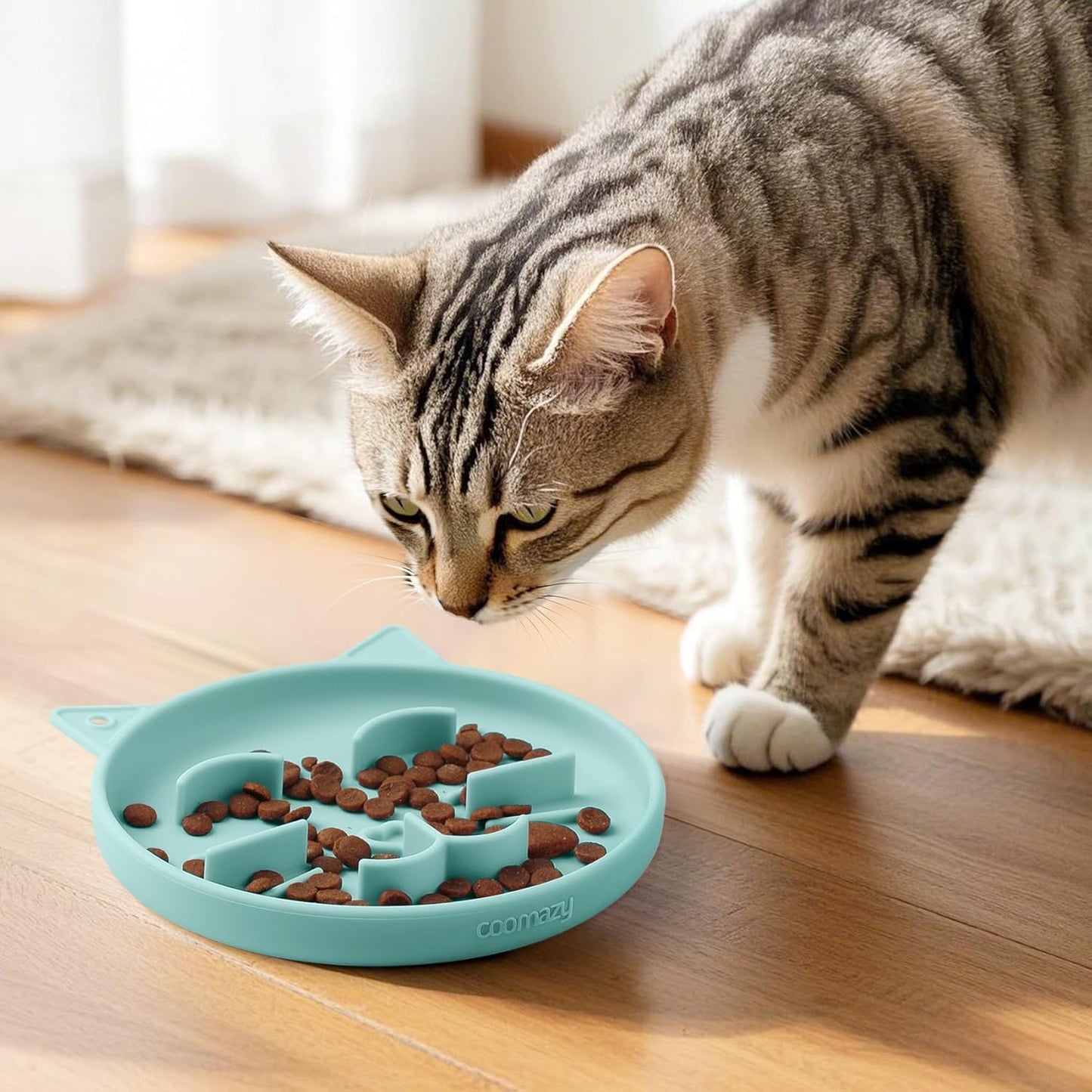 Coomazy Silicone Slow Feeder Dog Cat Bowls, Interactive Puzzle Toy for Pets Dry/Wet Food Training, Keeps Dogs Cats Busy, Prevents Puppy Kitty Overeating (Cyan, 0.8 Cup)
