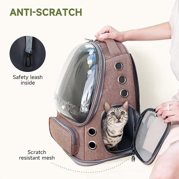 Cat Backpack Carrier, Breathable Cat Carrier Large Space Bubble Pet Backpack for Kitty Small Dog up to 15lbs, Transparent & Foldable Pet Carrier for Travel Hiking