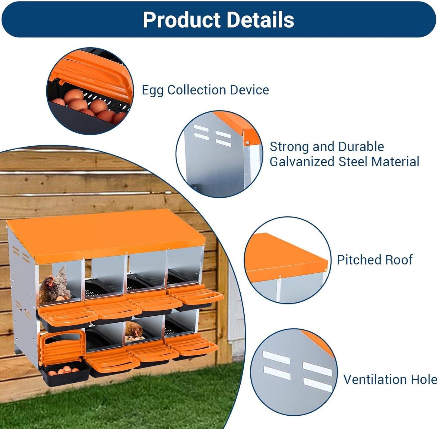 Chicken Nesting Box, 8 Hole 2 Layer Hen Nest Boxes, Roll Away Eggs Laying Boxes,Cleanable Pull Out Hen Roosting Boxes