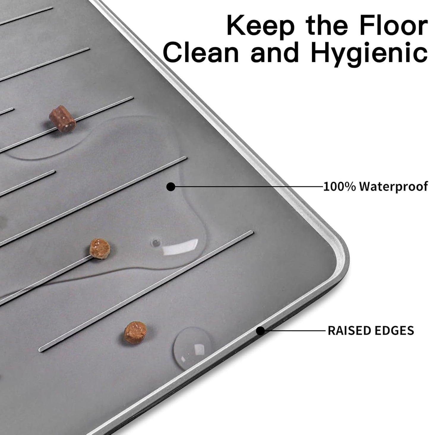 39.4"x29.5" Large Pet Food Mat, Silicone Dog Mats for Food and Water, Nonslip Pet Feeding Mats for Floors,Dog Cat Bowl Mat with Raised Edges, Beige