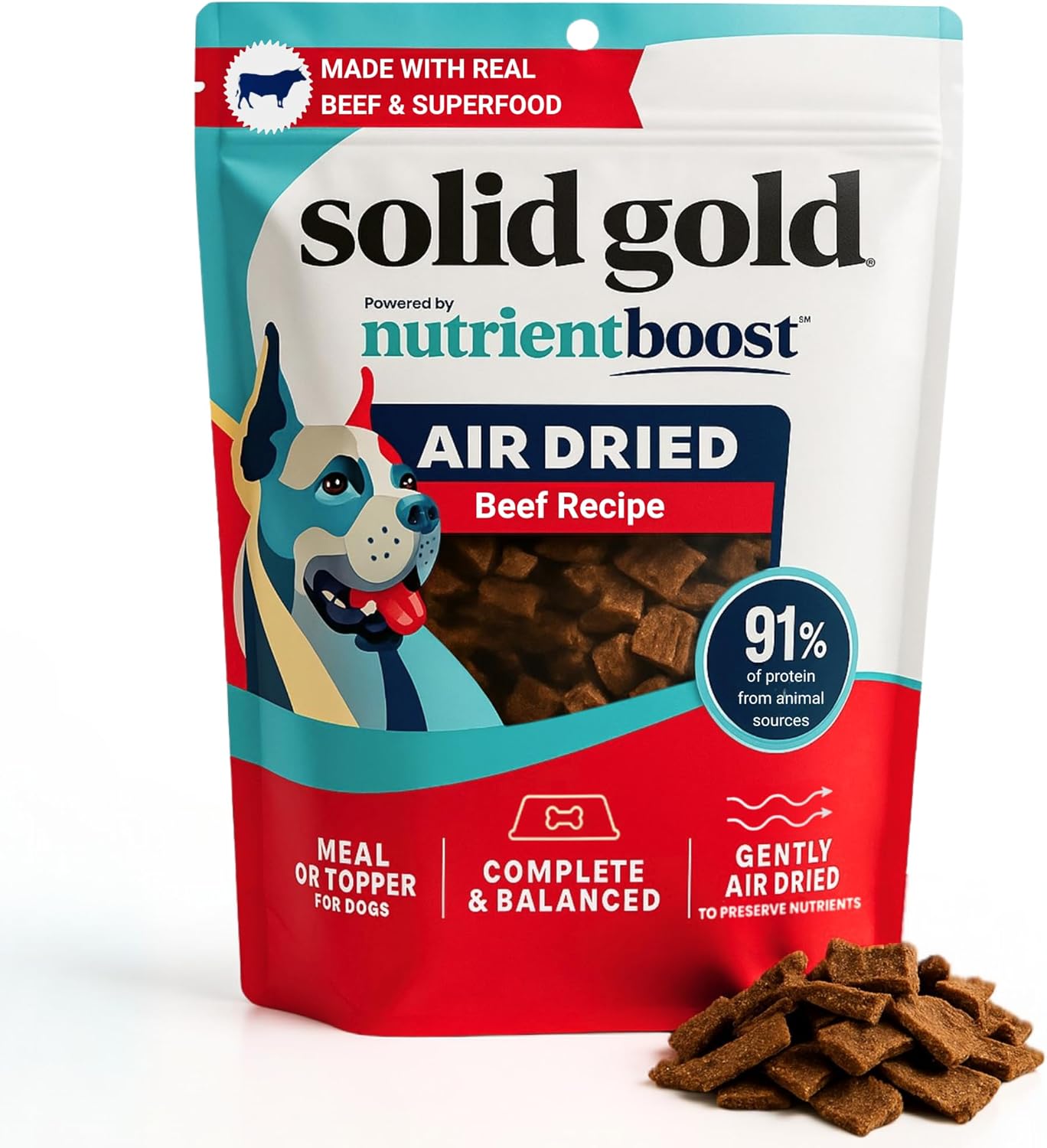 Solid Gold Air Dried Dog Food Toppers for Dry Food - Healthy Dog Treats w/Real Beef & Superfoods - Serve as a Complete Meal, Topper or Treats - Supports Muscle Growth, Immunity & Digestion - 2lb