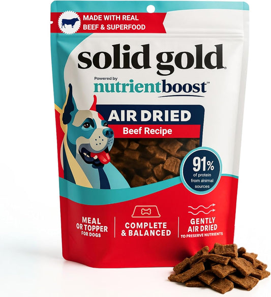 Solid Gold Air Dried Dog Food Toppers for Dry Food - Healthy Dog Treats w/Real Beef & Superfoods - Serve as a Complete Meal, Topper or Treats - Supports Muscle Growth, Immunity & Digestion - 4oz