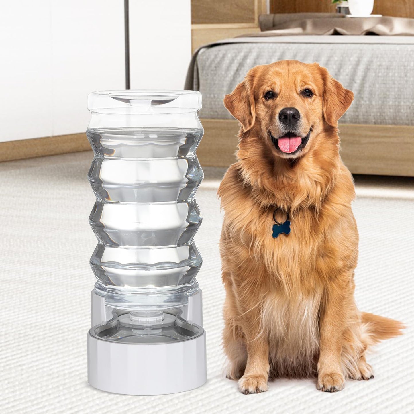 Sfozstra Automatic Pet Water Dispenser: 9L Lagre Dogs Stainless Steel Gravity Feeder - Convenient Drinking Water Dispenser Designed for Dogs and Cats (White, 9L)