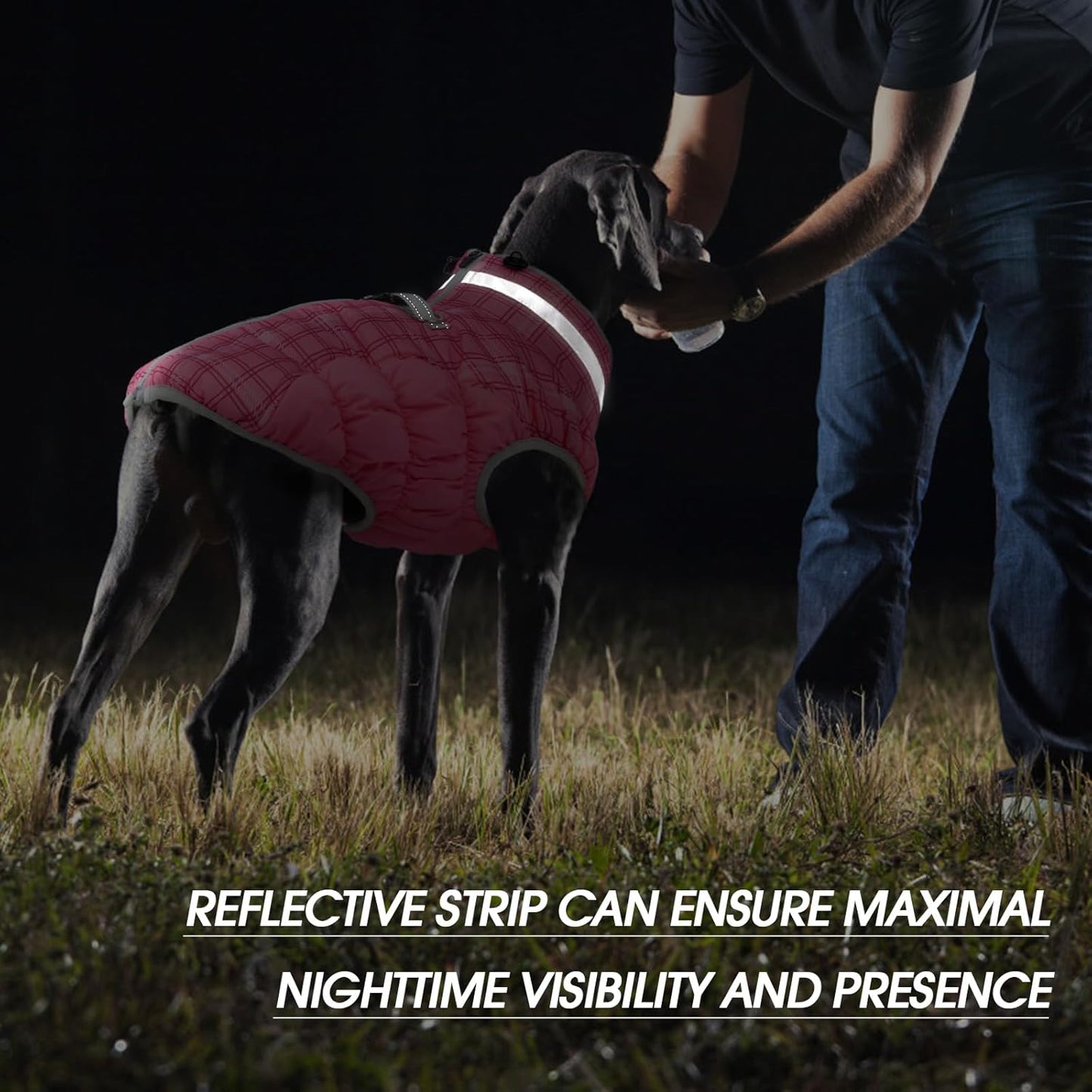 FUAMEY Dog Coat for Large Dogs,Waterproof Dog Winter Jacket with Harness Built in Puppy Cold Weather Coats Reflective Pet Vest with Zipper Warm Fleece Dogs Snowsuit Windproof Rose Plaid 2XL