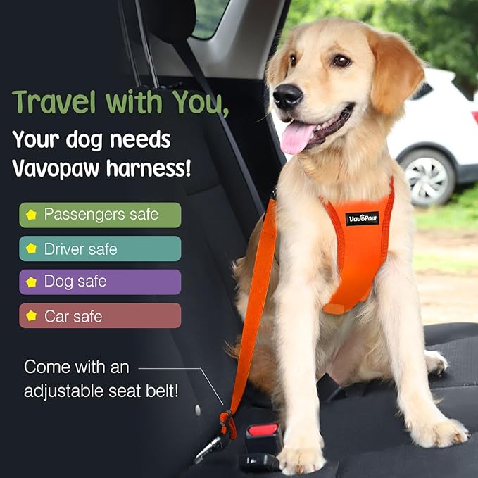 Dog Seat Belt, Safety Vest Dog Car Harness with Adjustable Buckle Dog Seat Belt for Vehicle Nylon Pet Safety Seat Belts Heavy Duty(M, Orange)