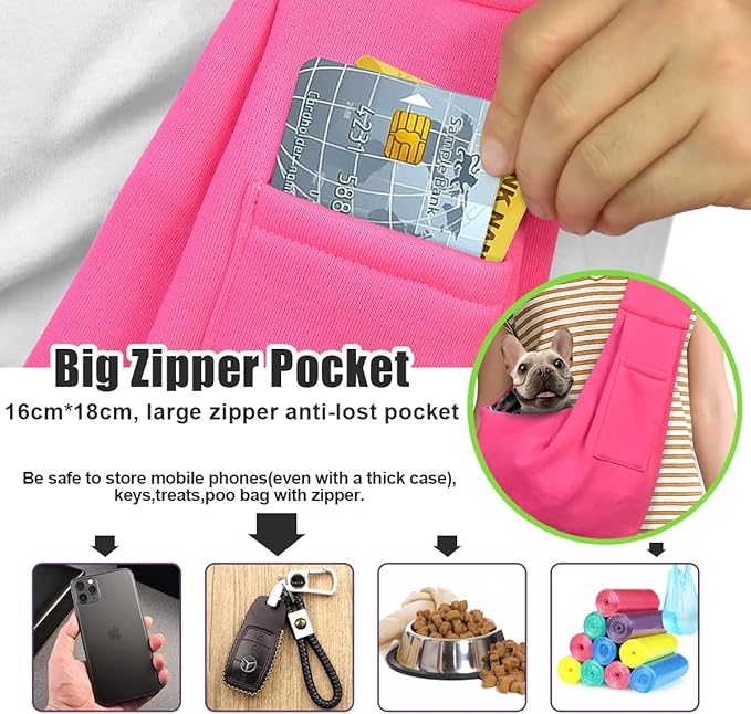 Tomkas Small Dog Sling Carrier - Classic Pocket & Classic Strap - for 3-10 lbs Pets(Rosered)