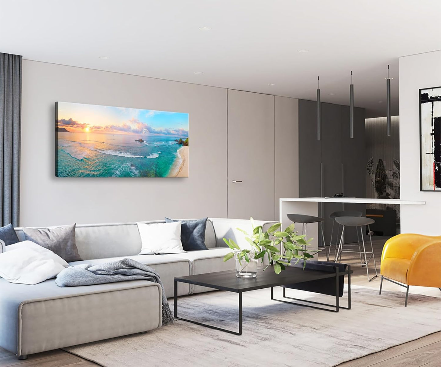 XXMWallArt FC3975 Tropical Beach Wall Art Blue Sea Sunset Natural Scenery Picture Print On Canvas Seascape Canvas Print Artwork for Living Room Bedroom Kitchen Home and Office Wall Decor