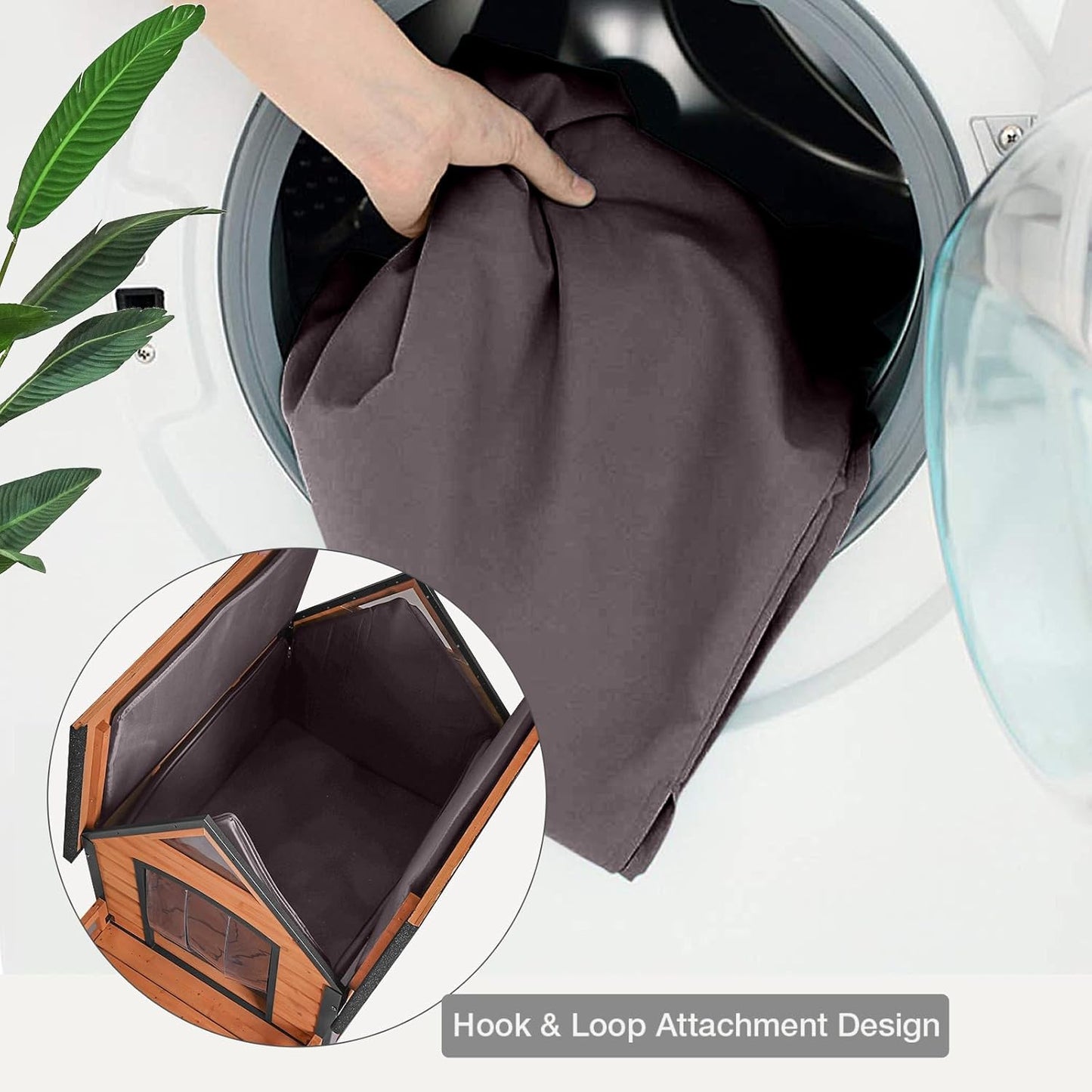 Dog House with Insulated Liner Outdoor Indoor All-Around Iron Frame Design Dog House with Porch＆Raised Feet for Small Medium Large Dogs（Brown）