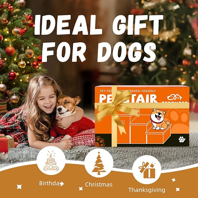 Dog Stairs with Storage 18" H, 3-Step Wider Dog Steps for Small/Medium/Large Old Dogs Cats, Folding Sturdy Pet Stairs for Climbing Bed Couch, Ramp for Car Hold Up to 200 lbs, Dark Green