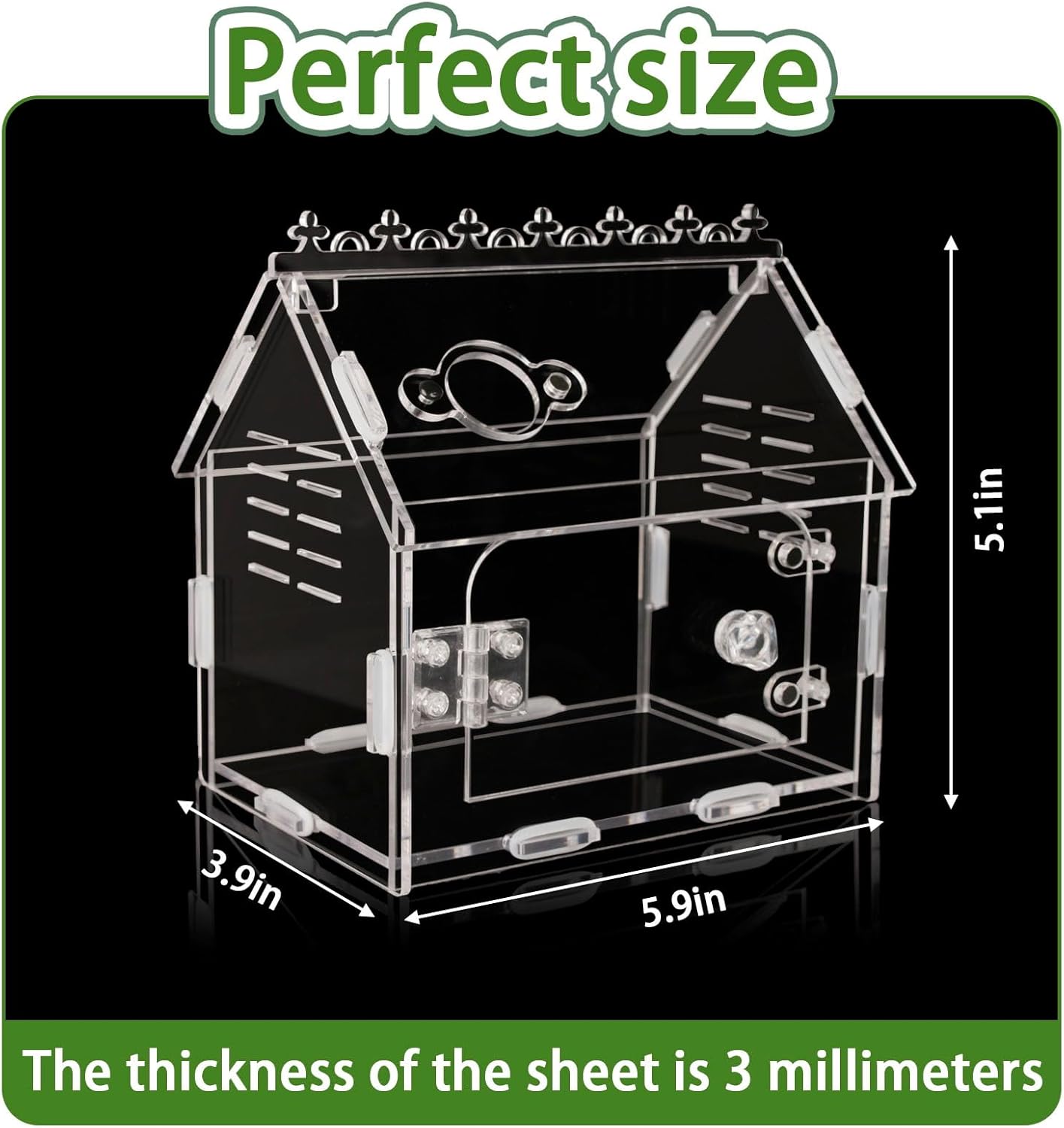 Magnetic Acrylic Terrarium Kit - 5.9"x3.9"x5.1" Jumping Spider Enclosure/Tarantula Cage with Secure Magnetic Latches, Ventilation & Escape-Proof Design - Reptile/Chameleon/Mantis Habitat
