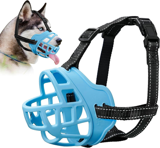Dog Muzzle for Large Dogs, Breathable Basket Muzzles for Small, Medium and X-Large Aggressive Dog, Allows Panting Drinking, Suitable for Grooming Trimming Training (5, Luminous Blue)